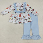 GLP2536 Farm Animals Barn Sky Blue Girls Set