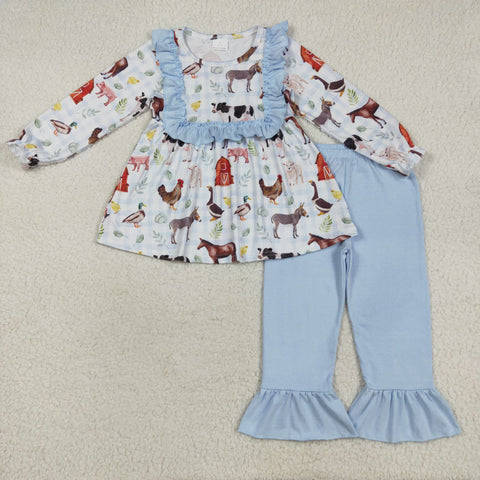 GLP2536 Farm Animals Barn Sky Blue Girls Set