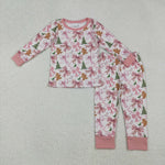GLP2542 Christmas Gingerbread Bows Pink Girls Pajamas Set