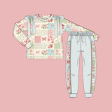 Preorder Samples GLP2551 Flower Bows Sky Blue Ruffles Girls Set
