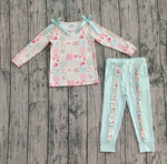 Preorder Samples GLP2551 Flower Bows Sky Blue Ruffles Girls Set