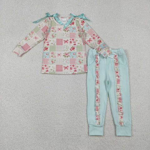 GLP2551 Flower Bows Sky Blue Ruffles Girls Set