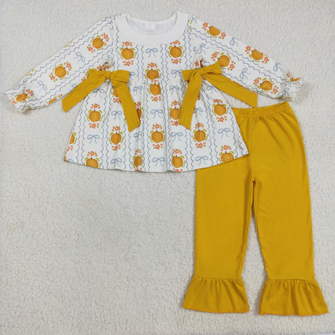 GLP2554 Pumpkin Flower Bows Orange Girls Set
