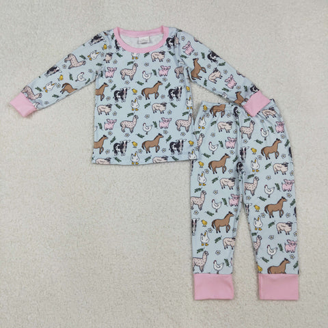 GLP2564 Farm Animals Flower Pink Girls Pajamas Set