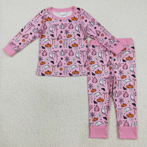 GLP2567 Halloween Pumpkin Pink Girls Pajamas Set