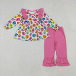 GLP2569 Halloween Pumpkin Colorful Pink Girls Set