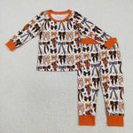 GLP2573 Halloween Bows Orange Girls Pajamas Set