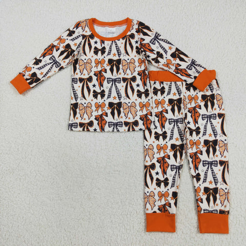 GLP2573 Halloween Bows Orange Girls Pajamas Set