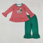 GLP2580 Embroidery Christmas Dog Trees Red Girls Set