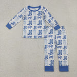 GLP2583 Western Boots Bows Blue Girls Pajamas Set