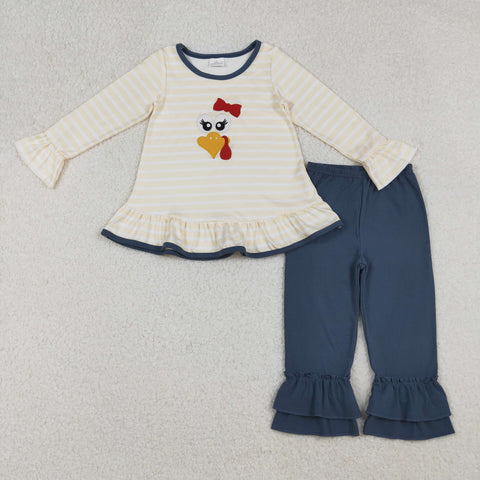 GLP2588 Embroidery Thanksgiving Turkey Blue Girls Set