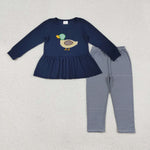 GLP2595 Embroidery Mallard Ducks Navy Blue Girls Set