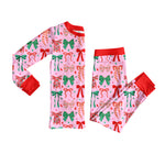 Preorder MOQ 5 pcs GLP2624 Christmas Bows Red Girls Pajamas Set