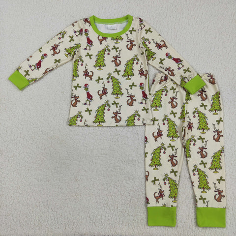 GLP2627 Christmas Trees Green Girls Pajamas Set