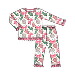 Preorder MOQ 5 pcs GLP2632 Christmas Trees Candy Canes Bows Pink Girls Pajamas Set