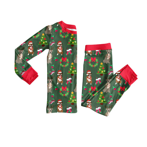 Preorder MOQ 5 pcs GLP2633 Christmas Dog Elk Red Green Girls Pajamas Set