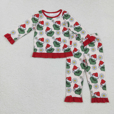 GLP2635 Christmas Flower Red Girls Pajamas Set