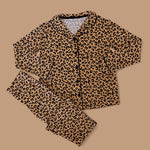 Preorder MOQ 5 pcs GLP2637 Leopard Brown Buttons Girls Pajamas Set