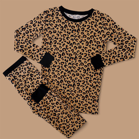 Preorder MOQ 5 pcs GLP2638 Leopard Brown Girls Pajamas Set