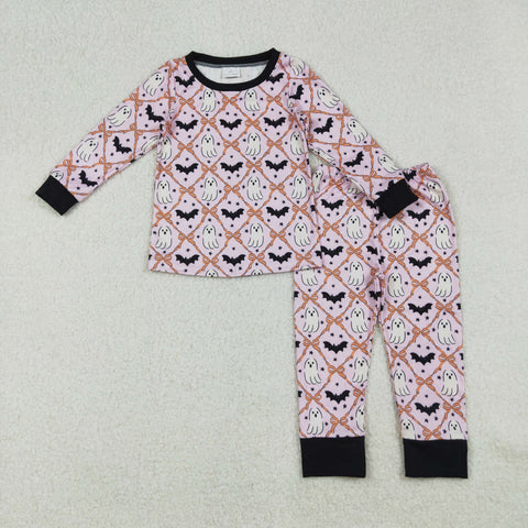 GLP2639 Halloween Ghost Bat Bows Pink Boys Pajamas Set