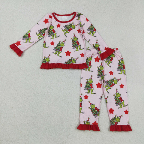 GLP2646 Christmas Cartoon Trees Red Girls Pajamas Set