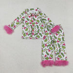 Christmas Green Animal Feather Mommy and me Family Matching Clothes