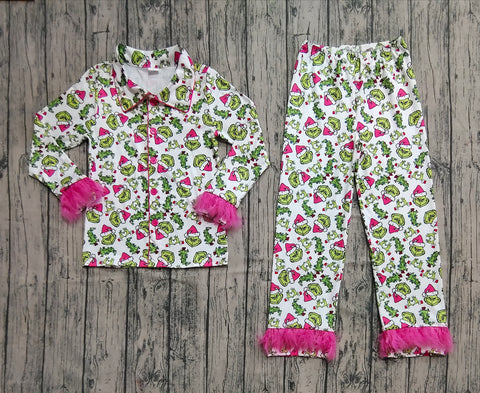 Preorder Samples GLP2648 Christmas Cartoon Pink Feather Buttons Adult Women Pajamas Set