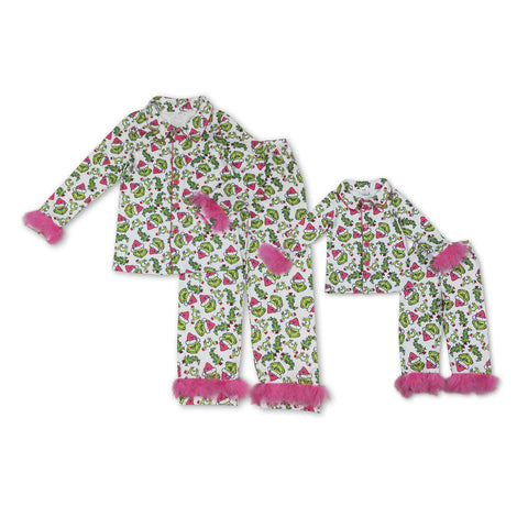 Christmas Green Animal Feather Mommy and me Family Matching Clothes
