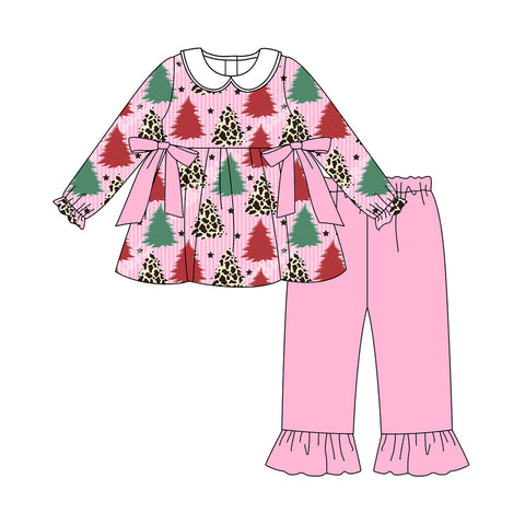 Preorder MOQ 5 pcs GLP2653 Christmas Trees Pink Girls Set