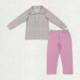 GLP2666 Flower Pink Zipper Pullover Girls Set