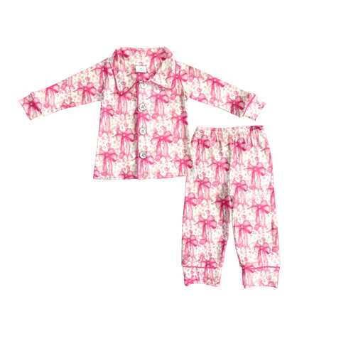 Preorder MOQ 5 pcs GLP2668 Coqueete Bows Pink Buttons Girls Pajamas Set