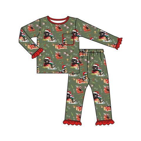 Preorder MOQ 5 pcs GLP2681 Christmas Mallard Ducks Dogs Girls Pajamas Set