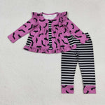 GLP2693 Halloween Bats Purple Black Stripe Girls Set
