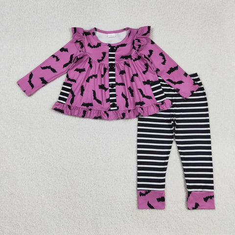 GLP2693 Halloween Bats Purple Black Stripe Girls Set