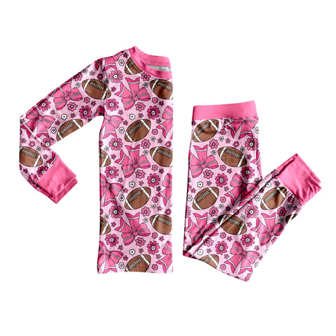 Preorder MOQ 5 pcs GLP2699 Baseball Bows Flower Pink Girls Pajamas Set