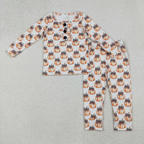 GLP2700 Fall Pumpkin Bows Girls Pajamas Set