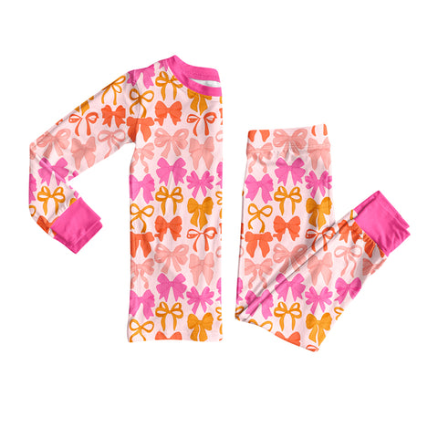 Preorder MOQ 5 pcs GLP2701 Coquette Bows Pink Girls Pajamas Set