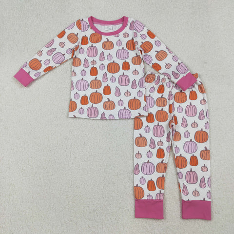 GLP2702 Fall Pumpkin Pink Girls Pajamas Set