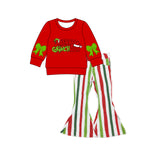 Preorder 09.14 GLP2704 Merry Christmas Green Red Stripe Jeans Girl's Set