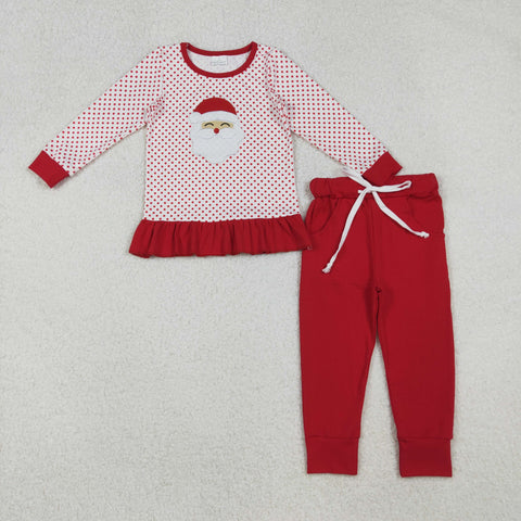 GLP2708 Embroidery Christmas Santa Stripe Red Girls Set
