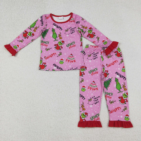 GLP2710 Christmas Green Animal Pink Girls Pajamas Set