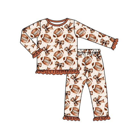 Preorder 09.15 GLP2712 Football Bows Brown Girls Pajamas Set