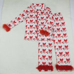 GLP2715 Christmas Santa Bows Red Feather Buttons Adult Women Pajamas Set