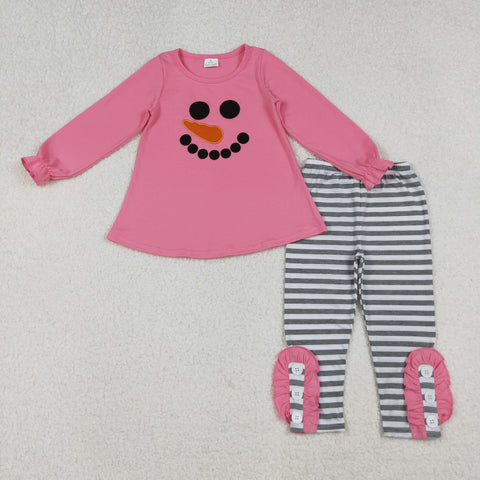 GLP2728 Embroidery Snowman Pink Stripe Girls Set