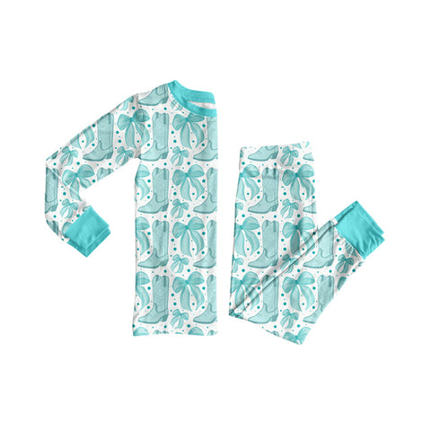 Preorder 09.21 GLP2732 Western Cowgirl Boots Bows Girls Pajamas Set