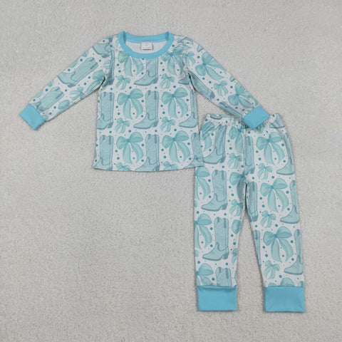 GLP2732 Western Cowgirl Boots Bows Girls Pajamas Set