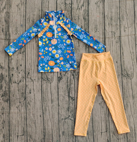 Preorder Samples GLP2736 Fall Flower Floral Orange Yoga Pullover Girls Set