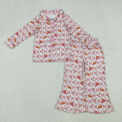 GLP2738 Pumpkin Pie Bows Pink Buttons Girls Pajamas Set