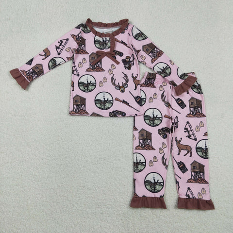 GLP2741 Hunting Elk Pink Girls Pajamas Set