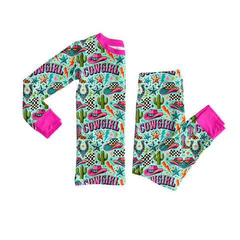 Preorder 09.25 GLP2745 Western Cowgirl Cactus Pink Girls Pajamas Set